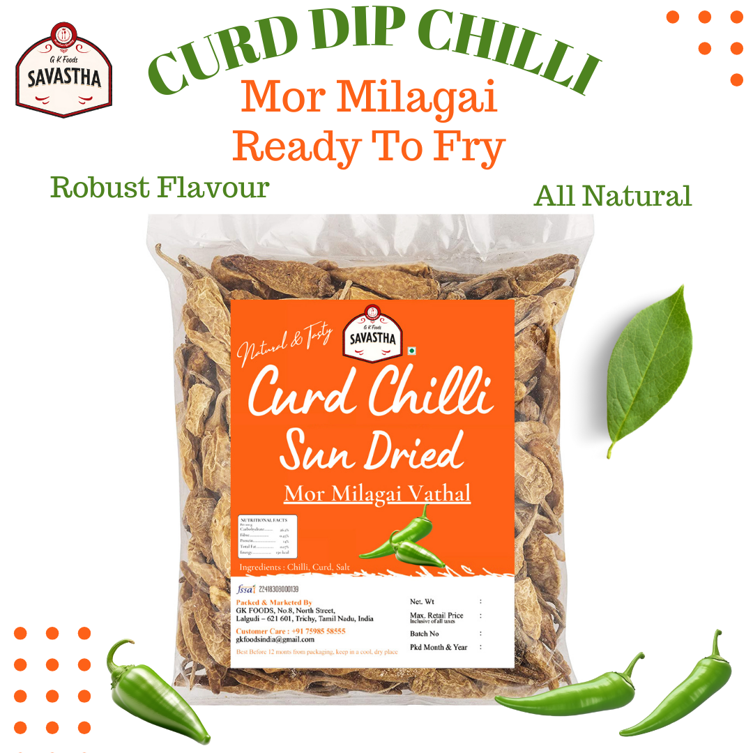Savastha Authentic Sun-Dried Mor Milagai | Curd Dip Chilli | Vathal Vadagam | 200gms.