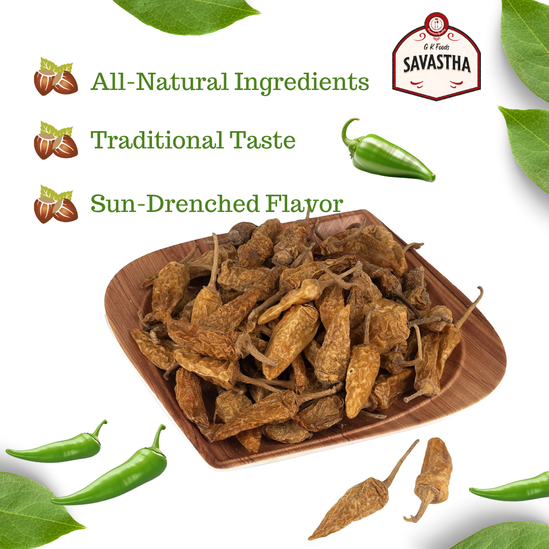 Savastha Authentic Sun-Dried Mor Milagai | Curd Dip Chilli | Vathal Vadagam | 200gms.