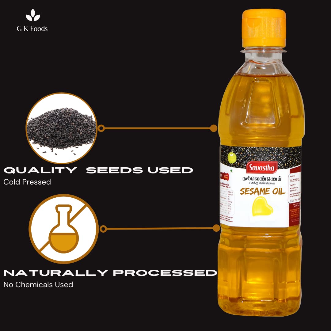 Gingelly Oil | Sesame Oil For Cooking | Natural Cold Pressed | Cholesterol Free . 500 ml