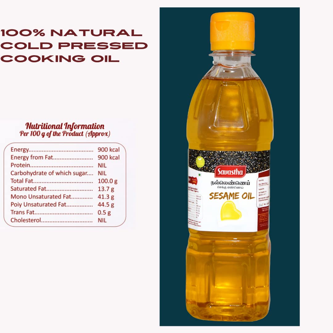 Gingelly Oil | Sesame Oil For Cooking | Natural Cold Pressed | Cholesterol Free . 500 ml