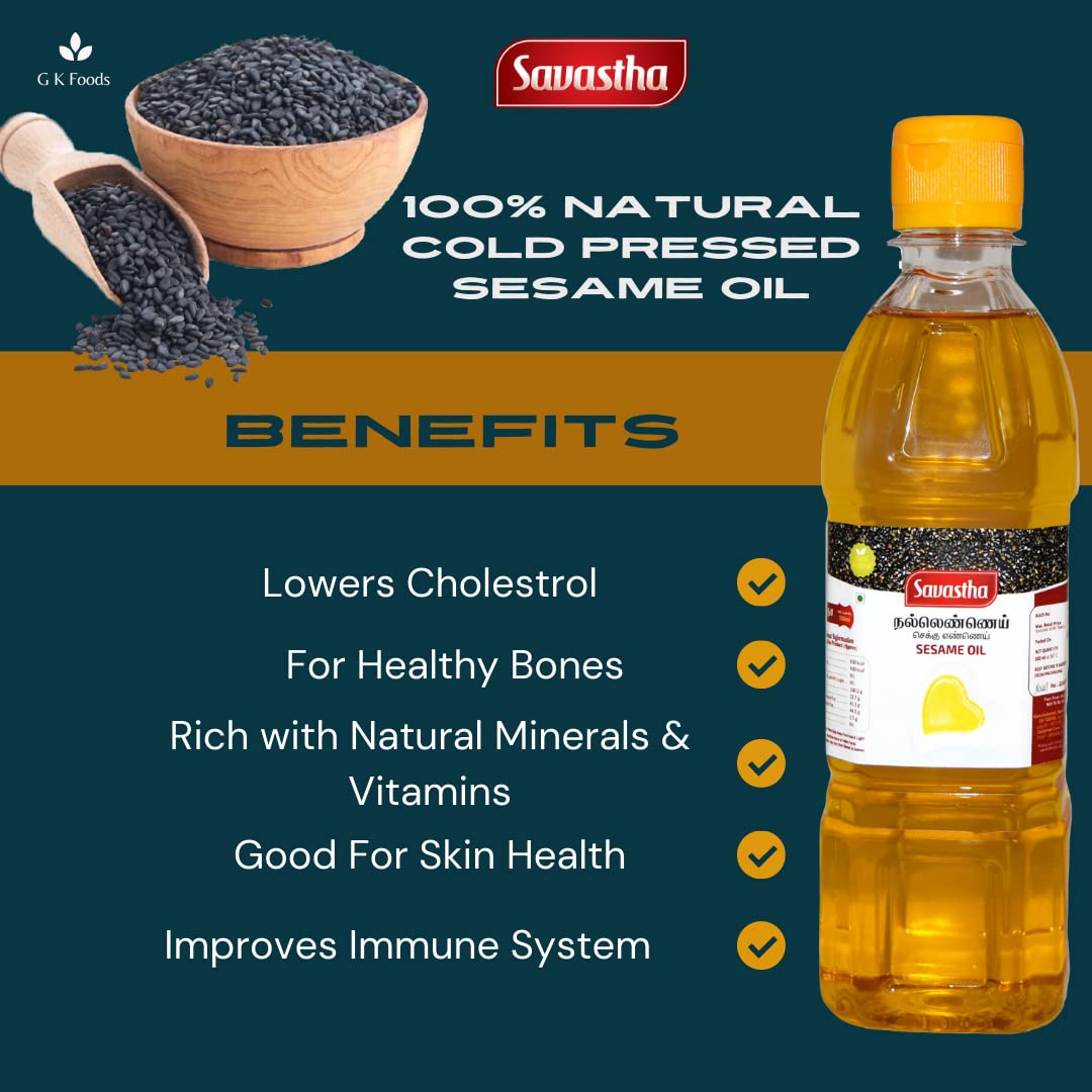 Gingelly Oil | Sesame  Oil For Cooking | Natural Cold Pressed | Cholesterol Free . 500 ml